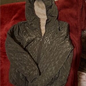 Quilted Hooded Jacket in Olive Green